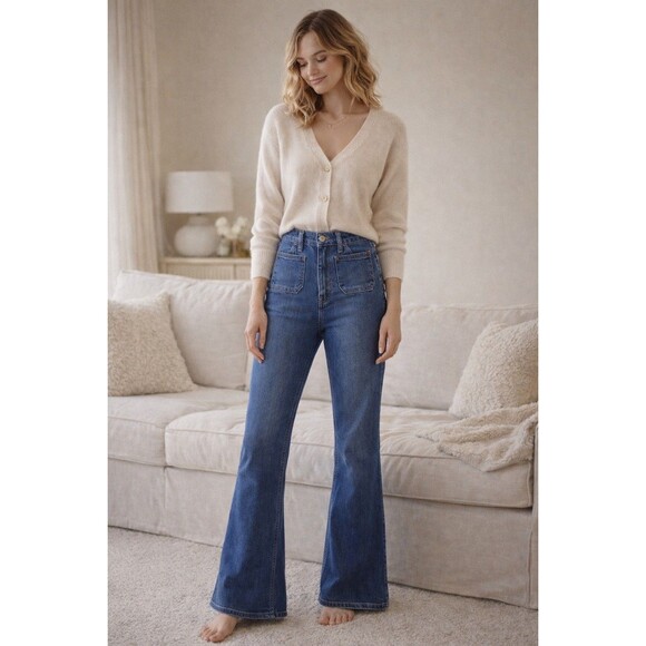 GAP Denim - Gap 70's Flare High Rise Dark Wash Denim Jeans Women's Size 8 Tall Stretch 8T